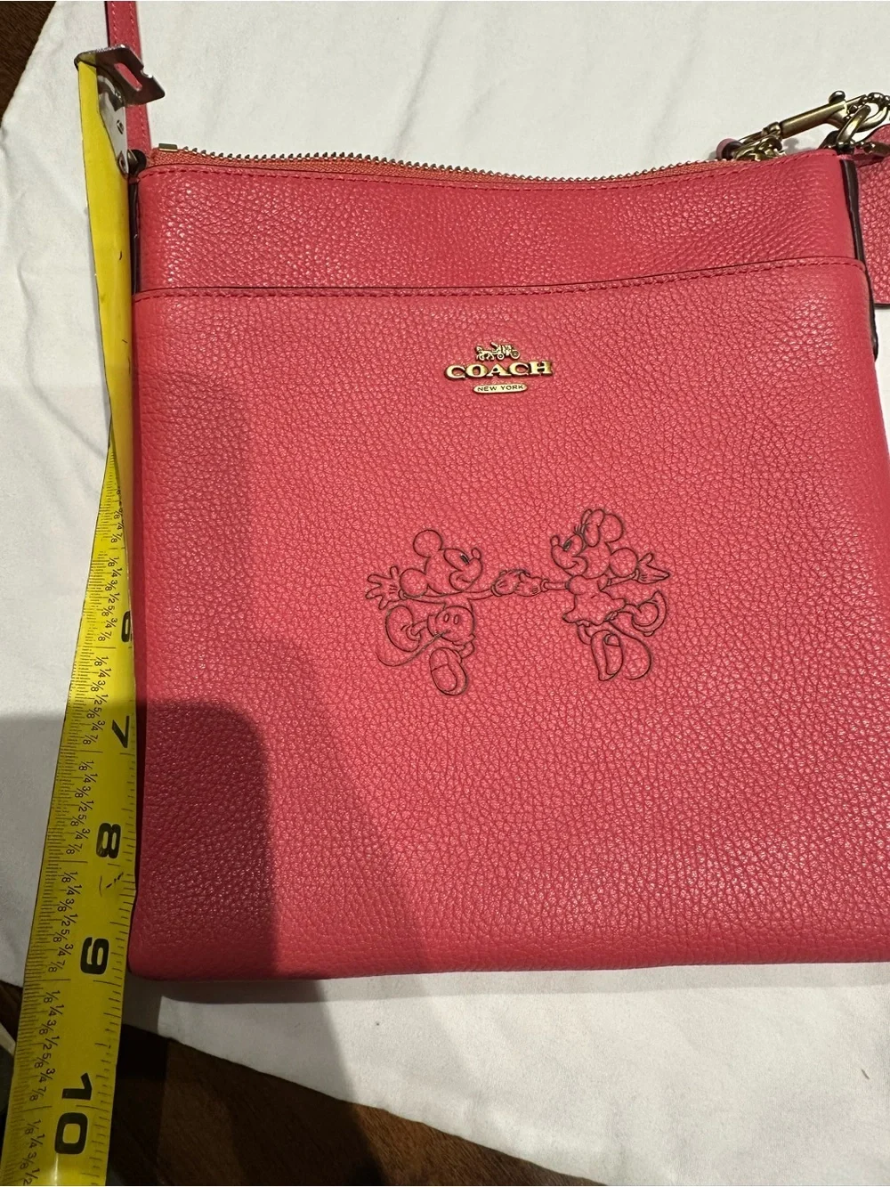 Coach Pink Mickey and Minnie  Leather Crossbody Bag and matching wallet.  New.